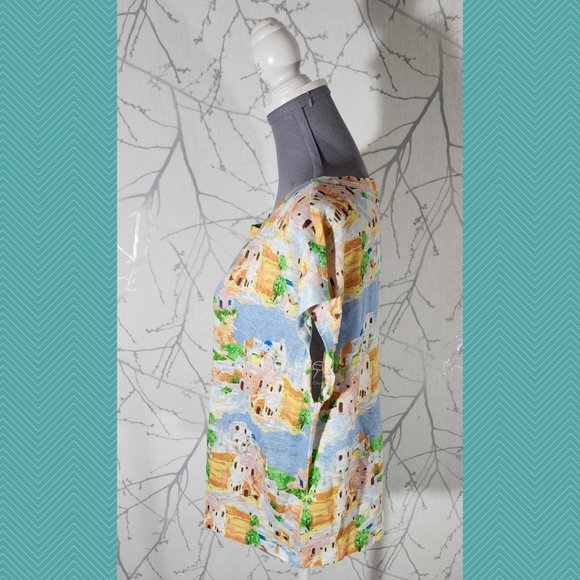 Cynthia Rowley Greek Seaside Printed 100% Linen Tee - Picture 3 of 5